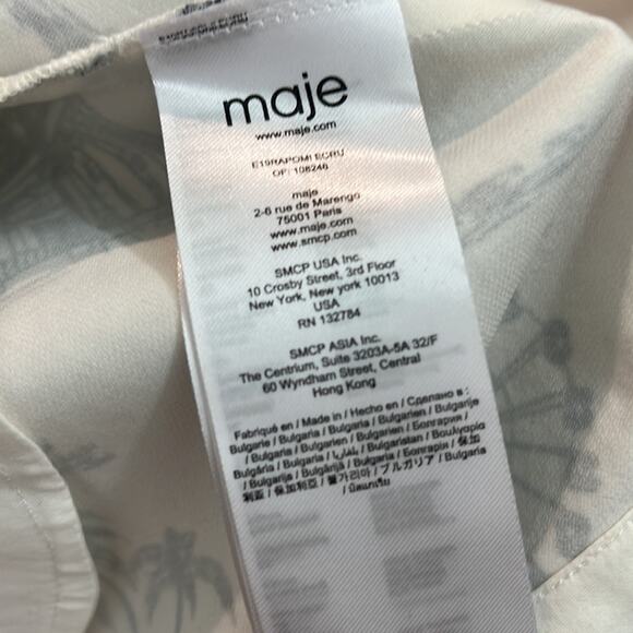 Maje Rapomi white shirt dress paris Print short sleeve Dress Size 3 FR 40 US 8 - Picture 12 of 14